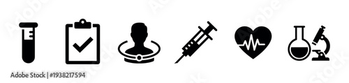 Medical and scientific icons representing various healthcare and laboratory concepts for modern design.