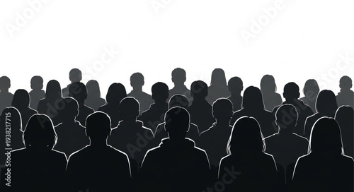 Silhouettes of People in Crowd.