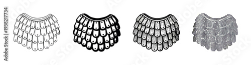 Four different stylized scale armor designs showcasing various artistic rendering techniques and patterns.