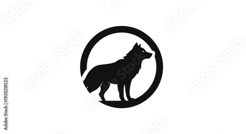 Black Silhouette of Wolf in Circle.