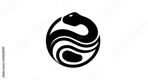 Black Yin Yang Symbol on White Background.