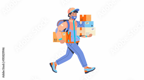 Delivery Person Carrying Multiple Packages with Care.