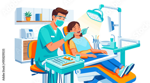 Dentist examining patients teeth with dental tools.