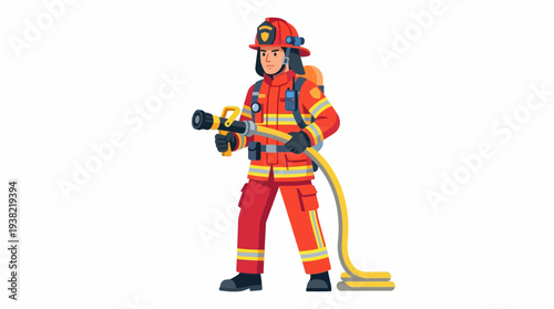 Firefighter holding hose ready to spray water.