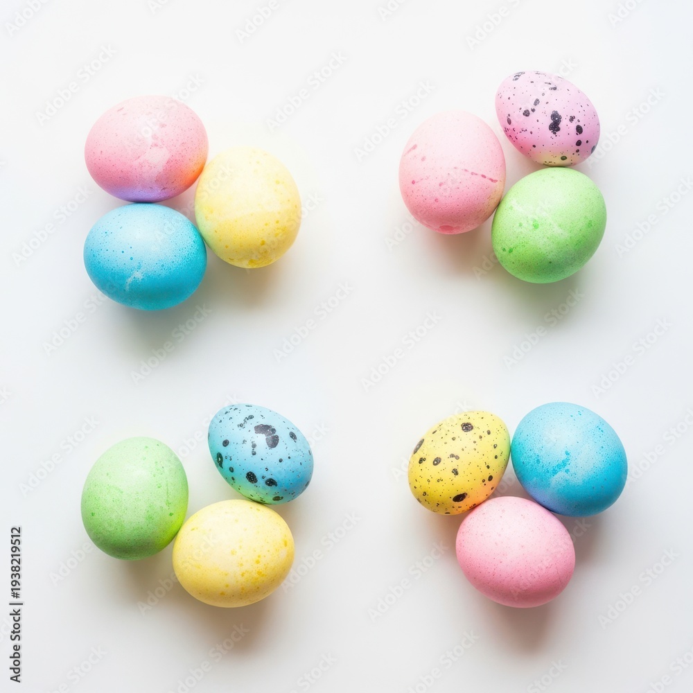 Obraz premium Colorful easter eggs arranged in four groups