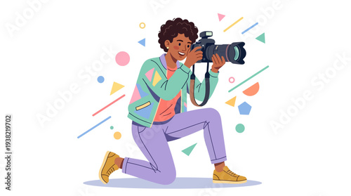Young Black Woman Photographer Capturing a Moment with Professional Camera.