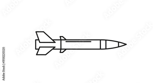 Simple Black and White Missile Illustration.