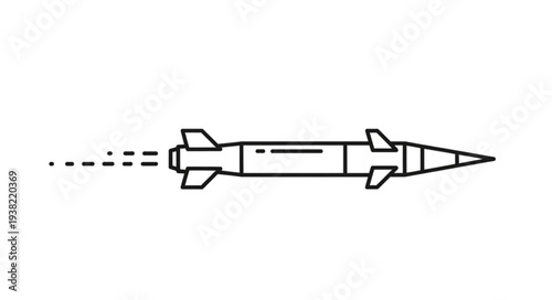 Simple Black and White Missile Illustration.