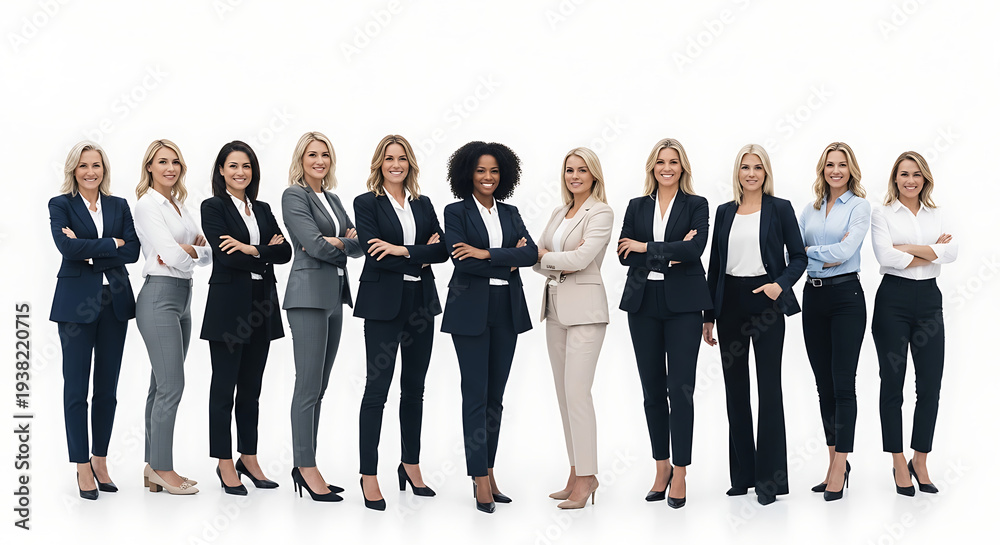Fototapeta premium Full-length portrait of a confident team of diverse businesswomen celebrating empowerment and success on International Women's Day