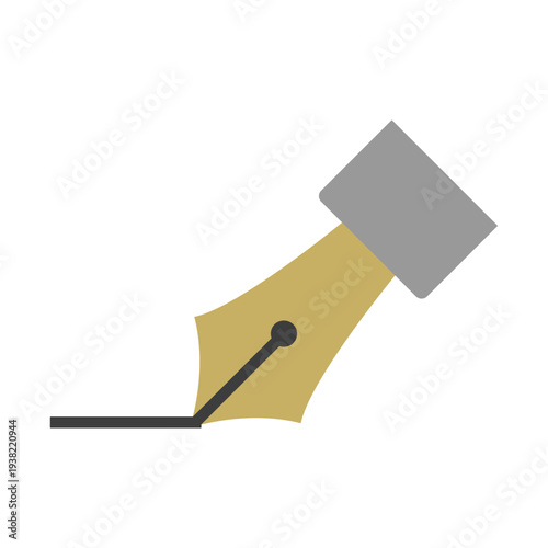 万年筆ペン先アイコン 線を書くニブのシンプル筆記イラスト 文房具やデザイン制作を表すベクター素材 / Fountain pen nib writing line icon simple stationery vector illustration