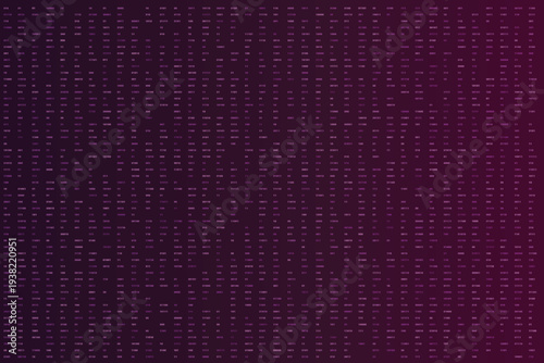 A dark magenta and deep purple gradient unveils a sophisticated arrangement of binary numbers