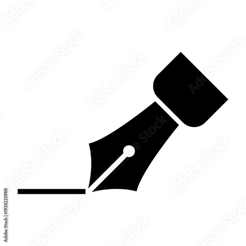 万年筆ペン先シルエットアイコン 線を書くニブのシンプル筆記デザイン 文房具やライティングを表すベクター素材 / Fountain pen nib silhouette writing line icon simple stationery vector