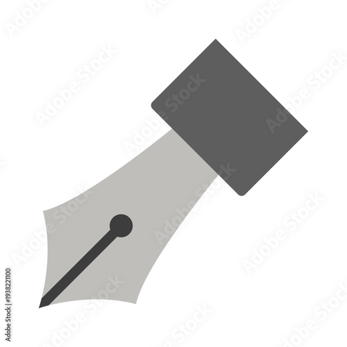 万年筆ペン先アイコン シンプルなグレーのニブデザイン 文房具や筆記を表すフラットベクター素材 / Fountain pen nib icon simple gray stationery writing tool vector
