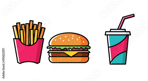 Fast Food Burger Fries and Soda.