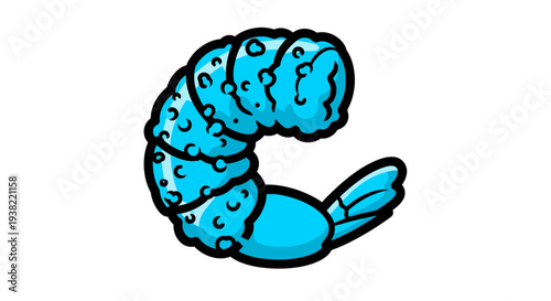 Blue cartoon shrimp crustacean seafood.