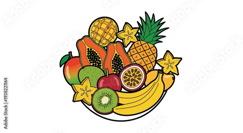 Colorful illustration of fresh fruit bowl.