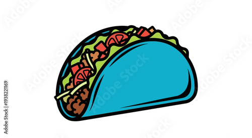 Colorful taco with lettuce and meat.