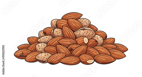 Pile of Brown Almonds Illustration.