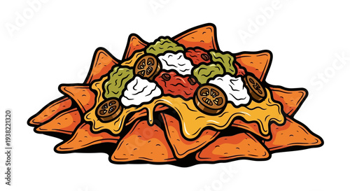 Tortilla chips with melted cheese toppings.