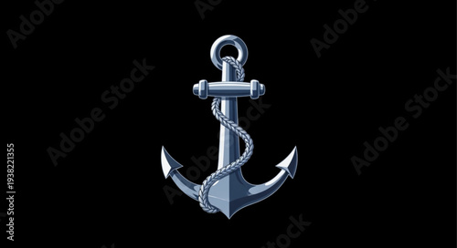 Silver Anchor with Chain Isolated.