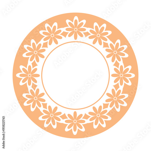 Orange flower lace frame, tag, label for poster, invitation card and flyer. Vector illustration	