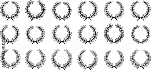Collection of 20 identical oval wreath illustrations with floral patterns