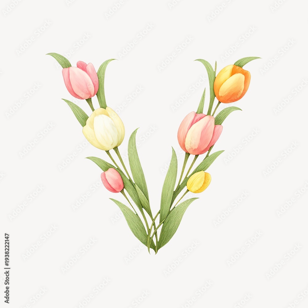 Obraz premium Floral alphabet V illustration