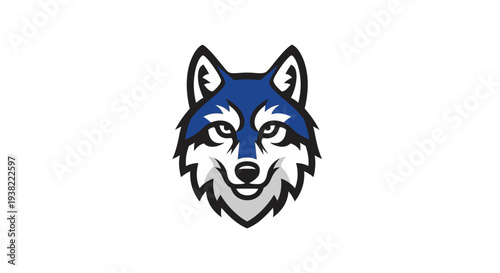 Blue Wolf Face Close Up Portrait.