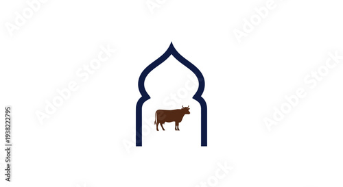 Brown Cow Standing Under Archway Silhouette.