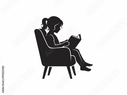 Silhouette of a Little girl Reading a Book on Armchair for back to school design concept 