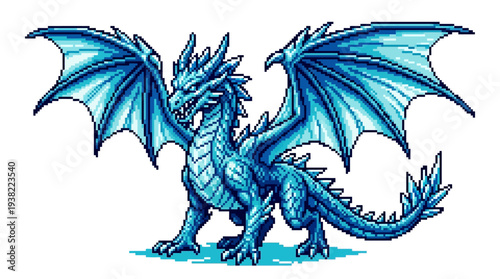 Majestic Blue Ice Dragon with Spreading Wings.