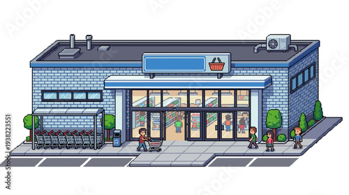 Pixel Art Convenience Store Building Exterior View.