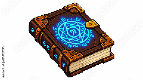 Mystical Grimoire with Glowing Blue Arcane Symbols.