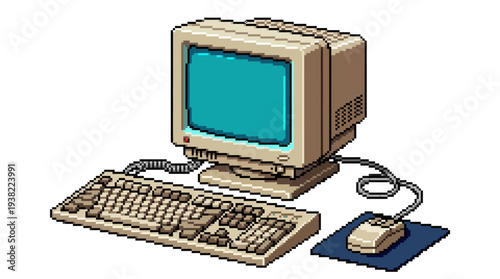 Vintage Computer System with Monitor Keyboard and Mouse.