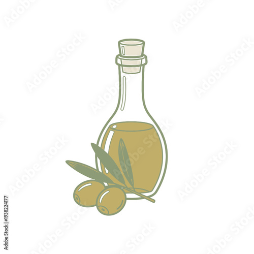 Olive Oil Bottle with Olives vector illustration