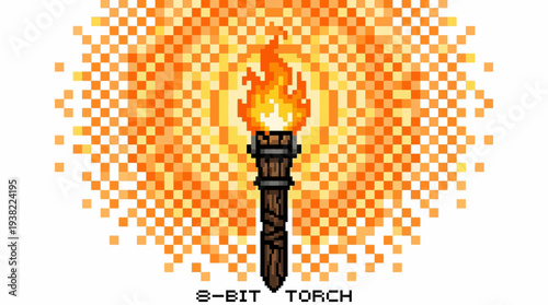 Pixelated 8-Bit Torch Illustration with Fiery Glow.