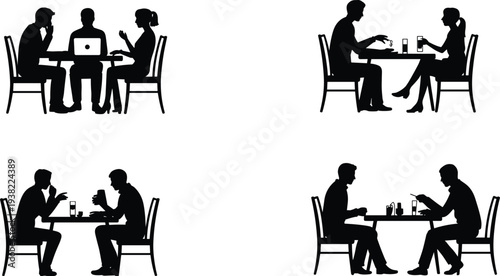 Construction worker silhouettes set, building site icons with foreman, tools, blueprint, boots, wheelbarrow, and scaffolding, professional industrial engineer vector illustrations