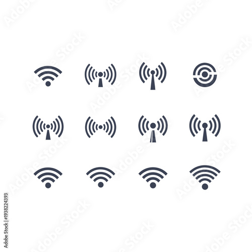 Set of Wireless and WiFi Signal Icons vector illustration
