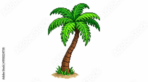 Vibrant Green Palm Tree Illustration with Textured Trunk.