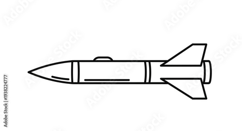 Simple Black and White Missile Illustration.