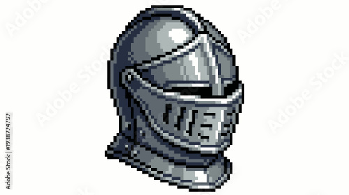 Pixel Art Knight Helmet Medieval Armor Head Protection.