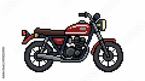 Pixel Art Red Motorcycle Side View.