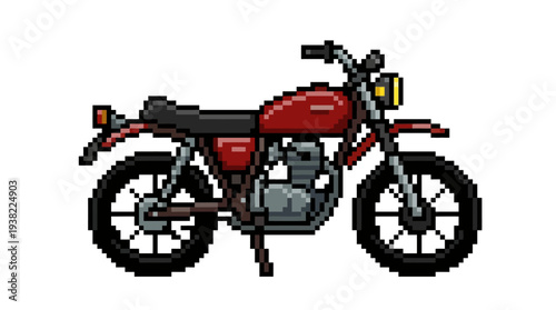 Pixel Art Red Motorcycle Side View.