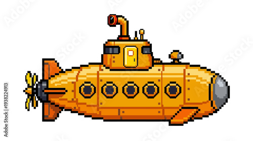 Pixel Art Yellow Submarine Illustration.