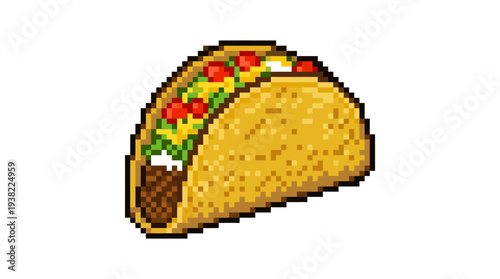 Pixel Art Taco Delicious Food Item Illustration.