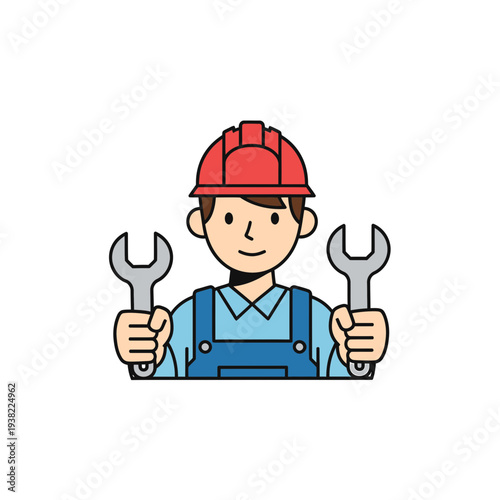 Cartoon Construction Worker Holding Wrenches vector illustration