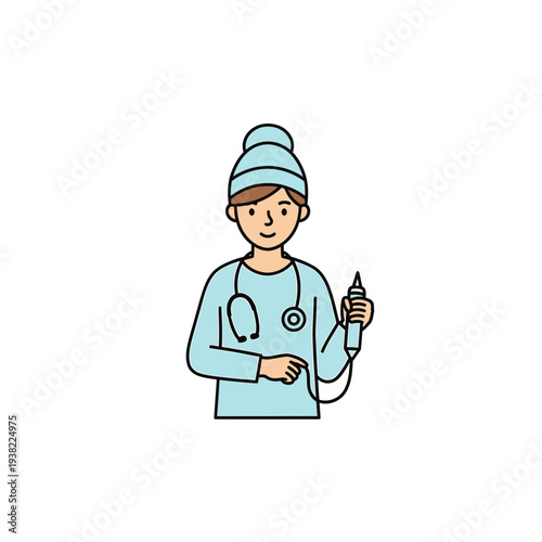 Cartoon Doctor Holding Medical Instrument vector illustration