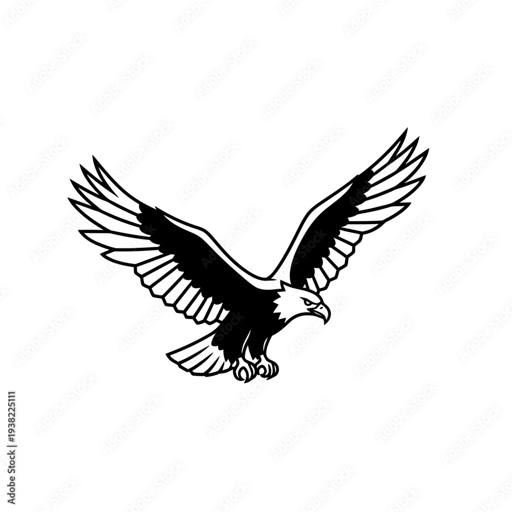 Fototapeta premium Soaring Eagle Black and White Vector vector illustration