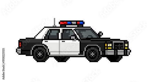 Pixel Art Police Car Illustration.