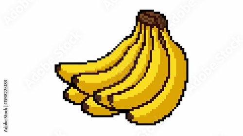 Pixel Art Bunch of Yellow Bananas Illustration.